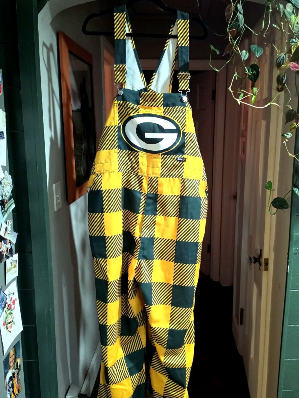 FOCO Green Bay Packers Plaid Bib Overalls Men's XL